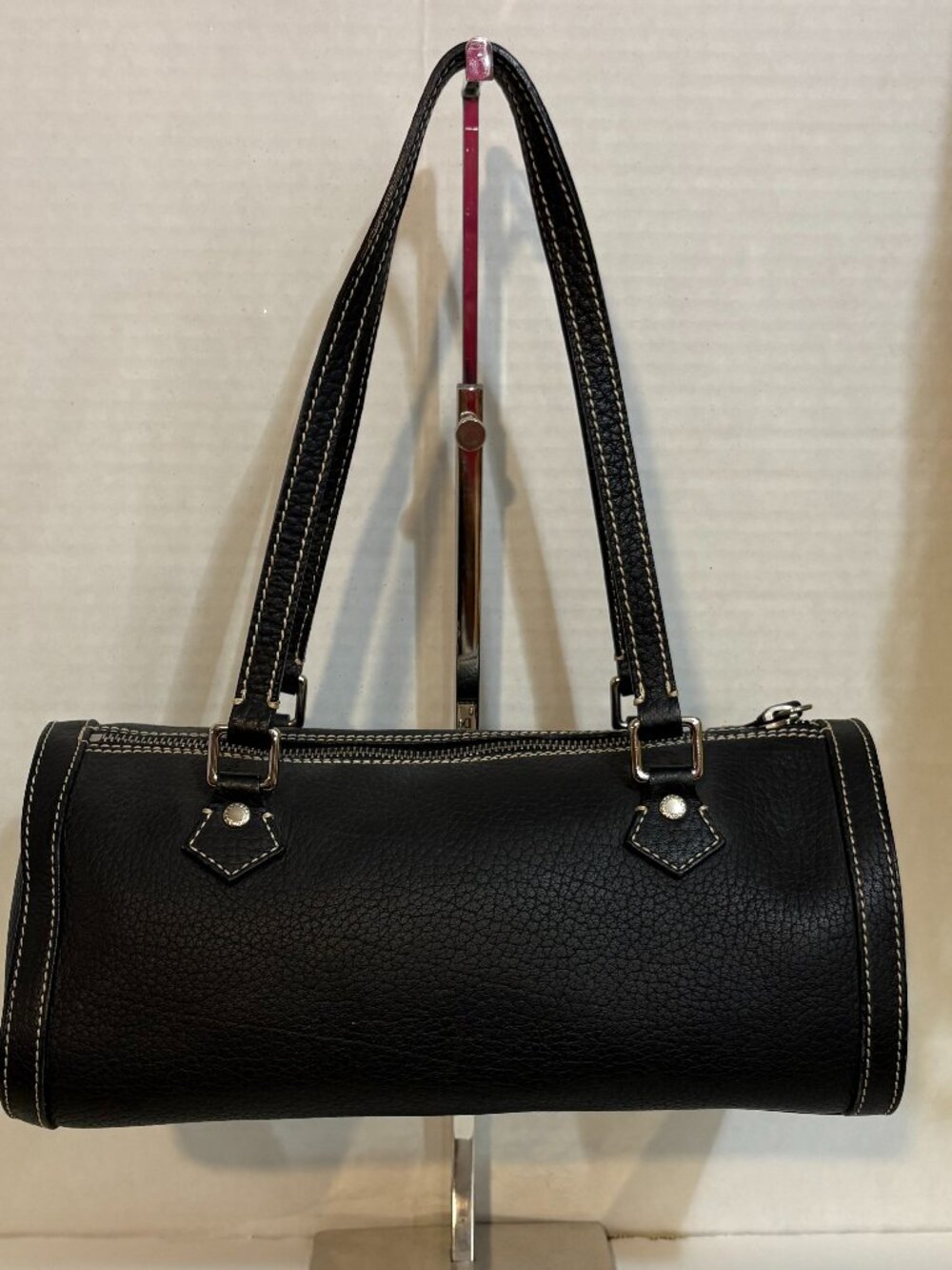 Excellent Dooney & Bourke Black Pebbled Leather Barel Satchel Purse Bag - Picture 2 of 6